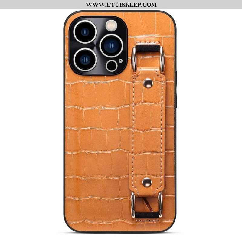 Etui do iPhone 14 Pro Max Etui Na Karty Z Paskiem Podtrzymującym Krokodyla